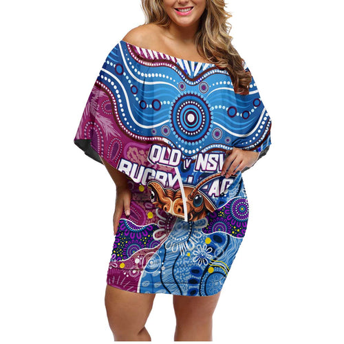 Custom Blues Cockroaches And Maroons Cane Toads Family Matching Off Shoulder Short Dress and Hawaiian Shirt State of Origin Aboriginal