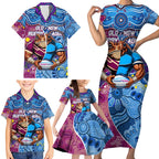 Custom Blues Cockroaches And Maroons Cane Toads Family Matching Short Sleeve Bodycon Dress and Hawaiian Shirt State of Origin Aboriginal