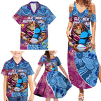 Custom Blues Cockroaches And Maroons Cane Toads Family Matching Summer Maxi Dress and Hawaiian Shirt State of Origin Aboriginal