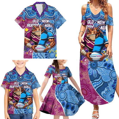 Custom Blues Cockroaches And Maroons Cane Toads Family Matching Summer Maxi Dress and Hawaiian Shirt State of Origin Aboriginal