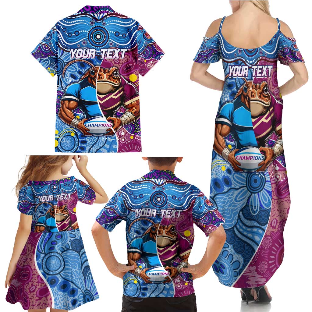 Custom Blues Cockroaches And Maroons Cane Toads Family Matching Summer Maxi Dress and Hawaiian Shirt State of Origin Aboriginal
