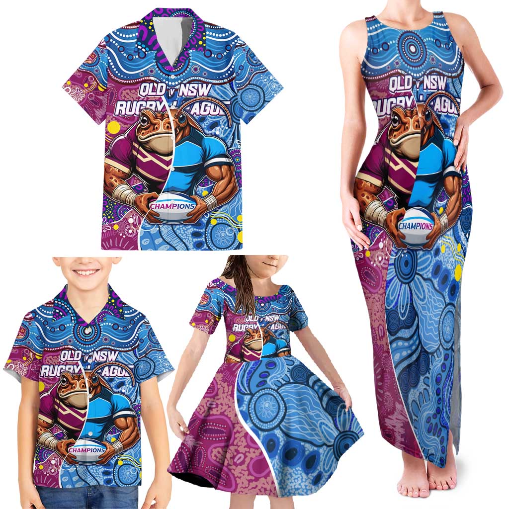 Custom Blues Cockroaches And Maroons Cane Toads Family Matching Tank Maxi Dress and Hawaiian Shirt State of Origin Aboriginal
