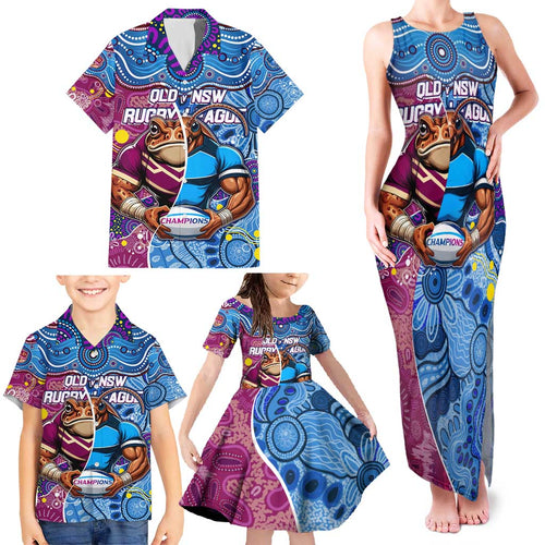 Custom Blues Cockroaches And Maroons Cane Toads Family Matching Tank Maxi Dress and Hawaiian Shirt State of Origin Aboriginal