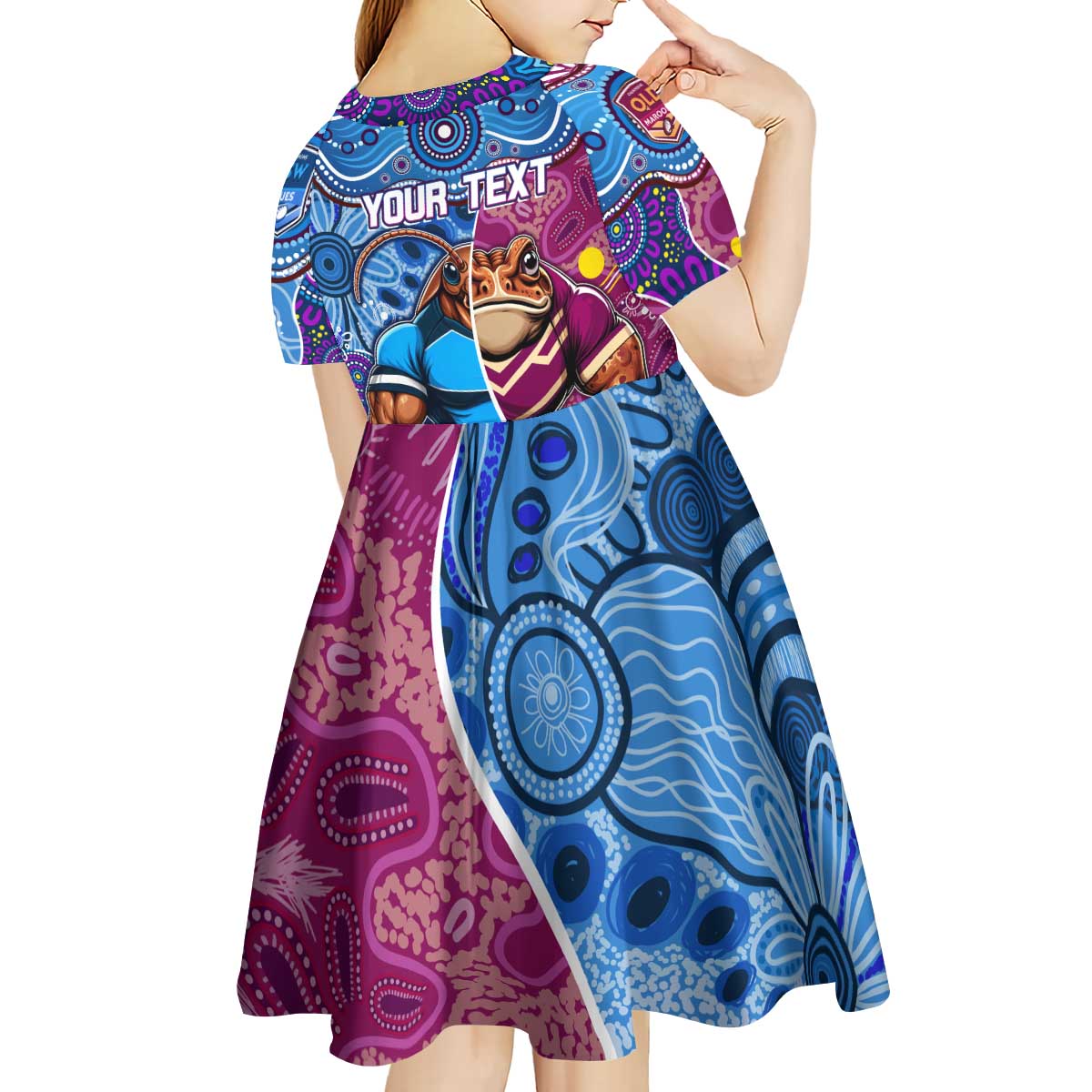 Custom Blues Cockroaches And Maroons Cane Toads Kid Short Sleeve Dress State of Origin Aboriginal