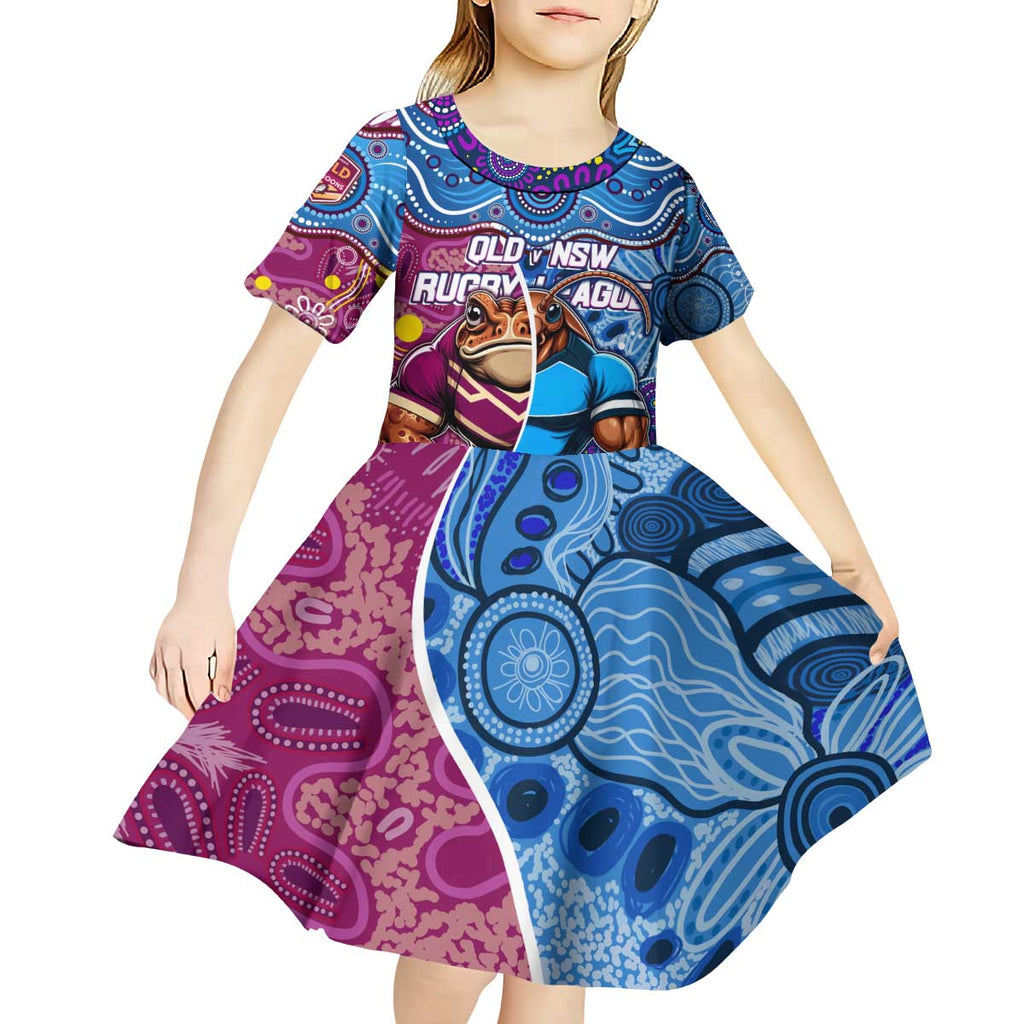 Custom Blues Cockroaches And Maroons Cane Toads Kid Short Sleeve Dress State of Origin Aboriginal