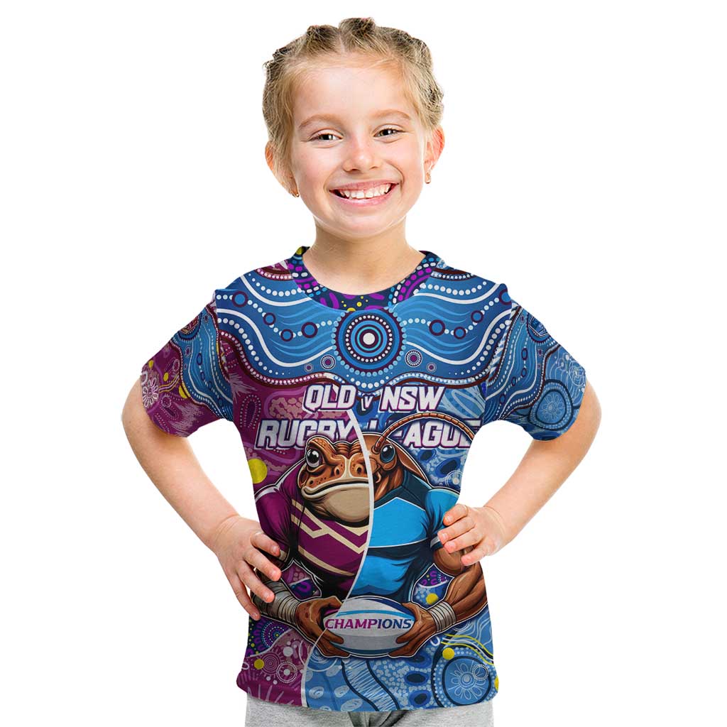 Custom Blues Cockroaches And Maroons Cane Toads Kid T Shirt State of Origin Aboriginal