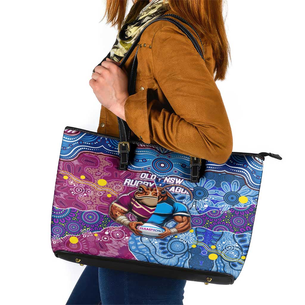 Blues Cockroaches And Maroons Cane Toads Leather Tote Bag State of Origin Aboriginal