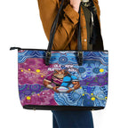 Blues Cockroaches And Maroons Cane Toads Leather Tote Bag State of Origin Aboriginal