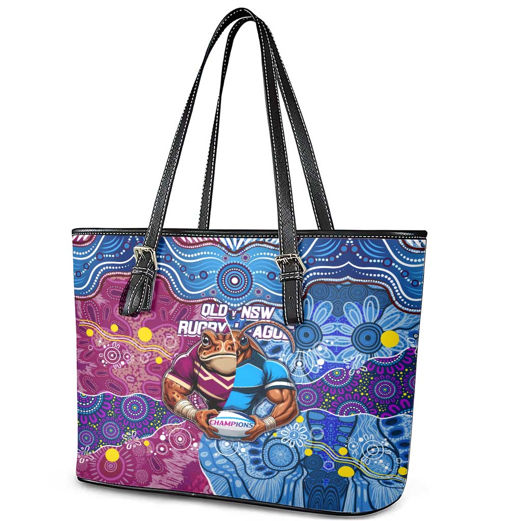 Blues Cockroaches And Maroons Cane Toads Leather Tote Bag State of Origin Aboriginal