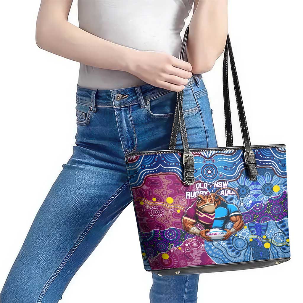 Blues Cockroaches And Maroons Cane Toads Leather Tote Bag State of Origin Aboriginal