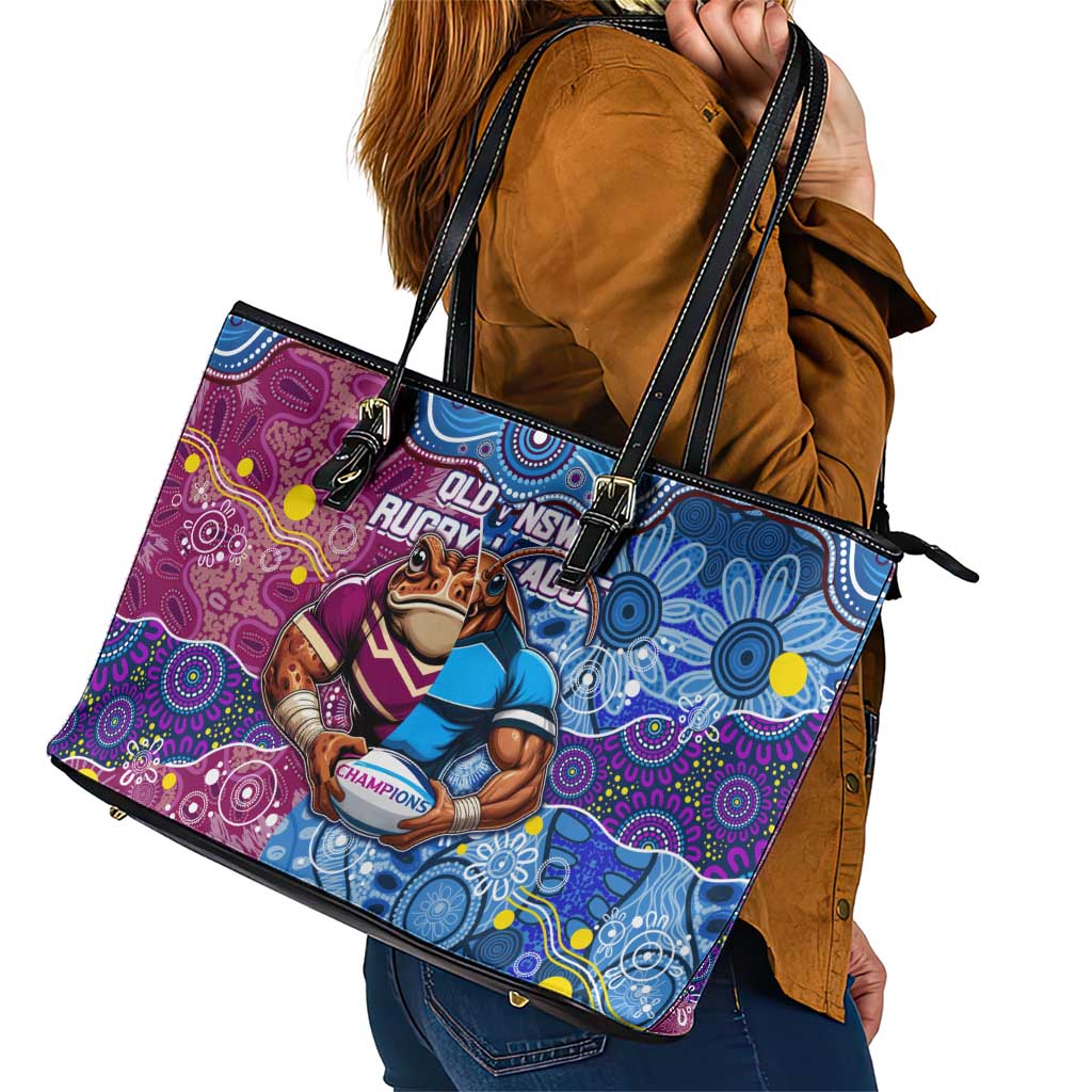 Blues Cockroaches And Maroons Cane Toads Leather Tote Bag State of Origin Aboriginal
