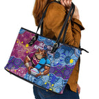 Blues Cockroaches And Maroons Cane Toads Leather Tote Bag State of Origin Aboriginal
