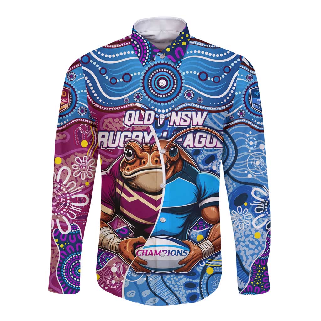 Custom Blues Cockroaches And Maroons Cane Toads Long Sleeve Button Shirt State of Origin Aboriginal