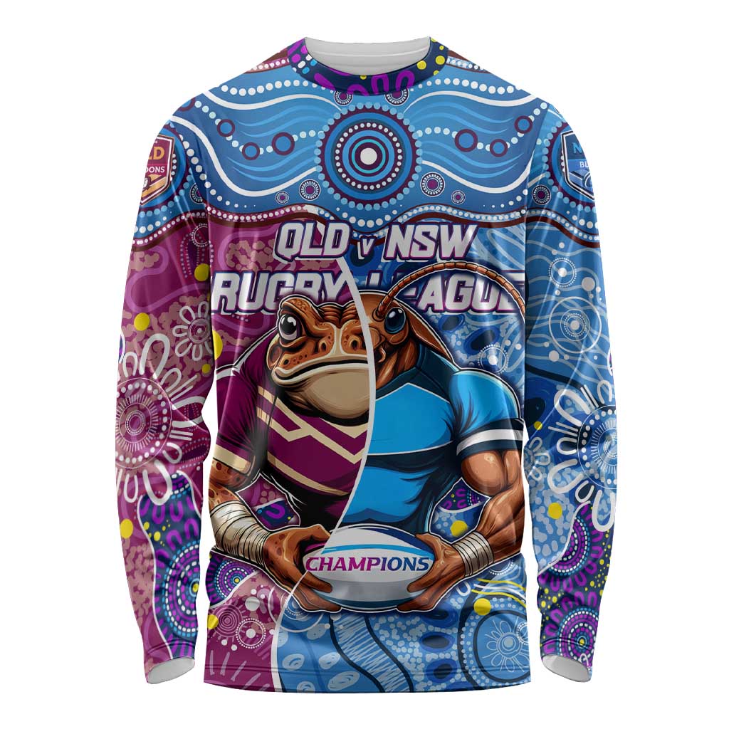 Custom Blues Cockroaches And Maroons Cane Toads Long Sleeve Shirt State of Origin Aboriginal