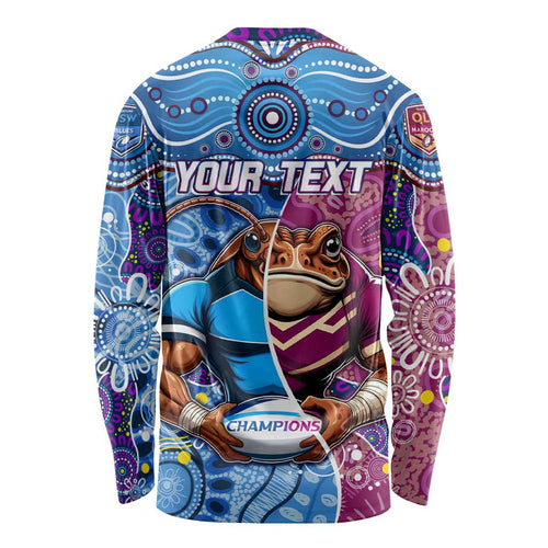 Custom Blues Cockroaches And Maroons Cane Toads Long Sleeve Shirt State of Origin Aboriginal