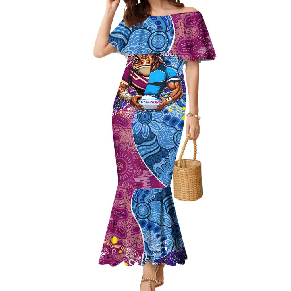 Custom Blues Cockroaches And Maroons Cane Toads Mermaid Dress State of Origin Aboriginal