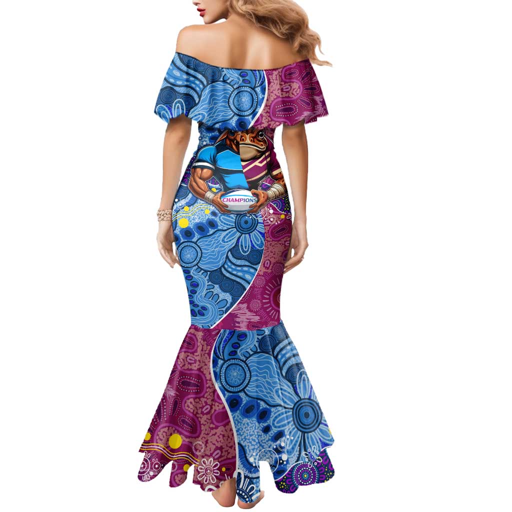 Custom Blues Cockroaches And Maroons Cane Toads Mermaid Dress State of Origin Aboriginal