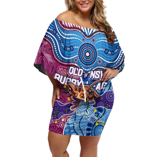 Custom Blues Cockroaches And Maroons Cane Toads Off Shoulder Short Dress State of Origin Aboriginal