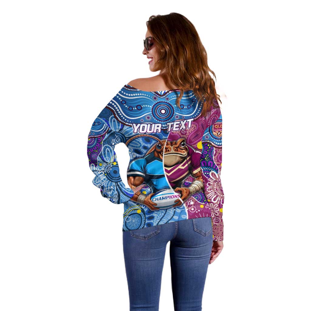 Custom Blues Cockroaches And Maroons Cane Toads Off Shoulder Sweater State of Origin Aboriginal