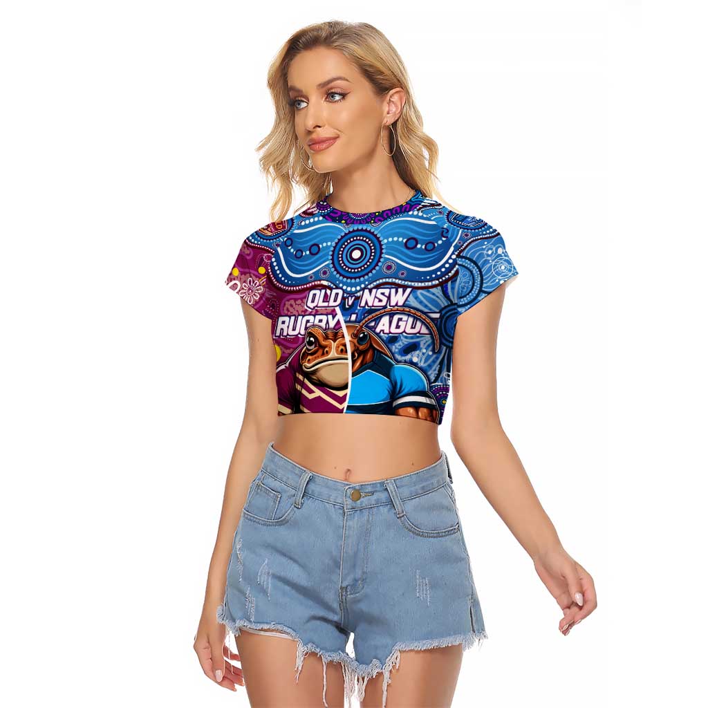 Custom Blues Cockroaches And Maroons Cane Toads Raglan Cropped T Shirt State of Origin Aboriginal