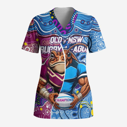 Custom Blues Cockroaches And Maroons Cane Toads Scrub Top State of Origin Aboriginal - Aussie Hoodie