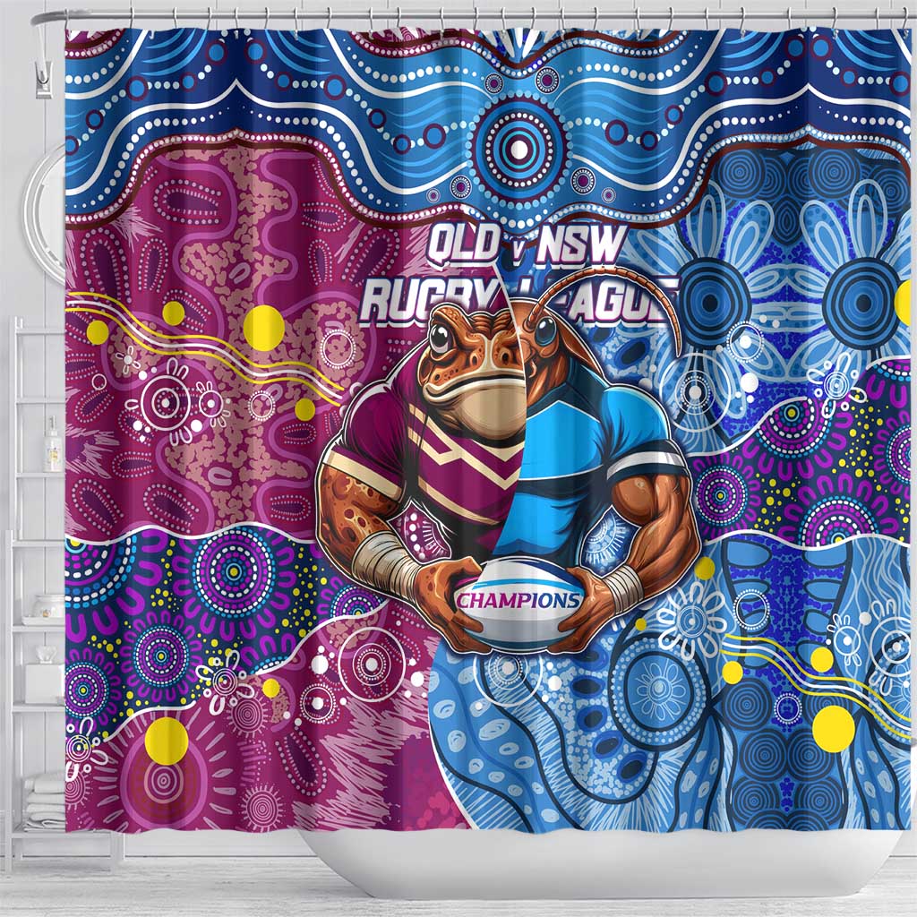 Blues Cockroaches And Maroons Cane Toads Shower Curtain State of Origin Aboriginal