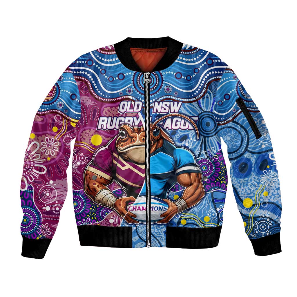 Custom Blues Cockroaches And Maroons Cane Toads Sleeve Zip Bomber Jacket State of Origin Aboriginal