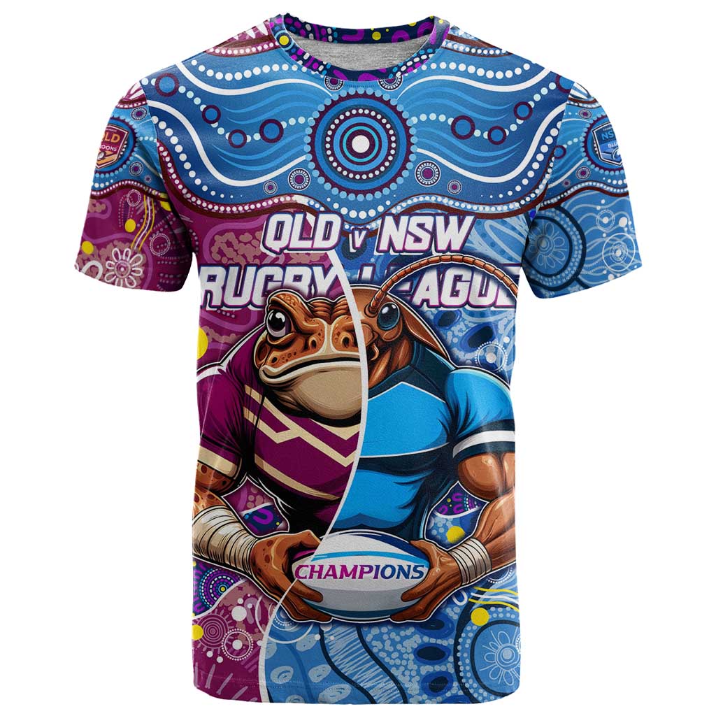 Custom Blues Cockroaches And Maroons Cane Toads T Shirt State of Origin Aboriginal