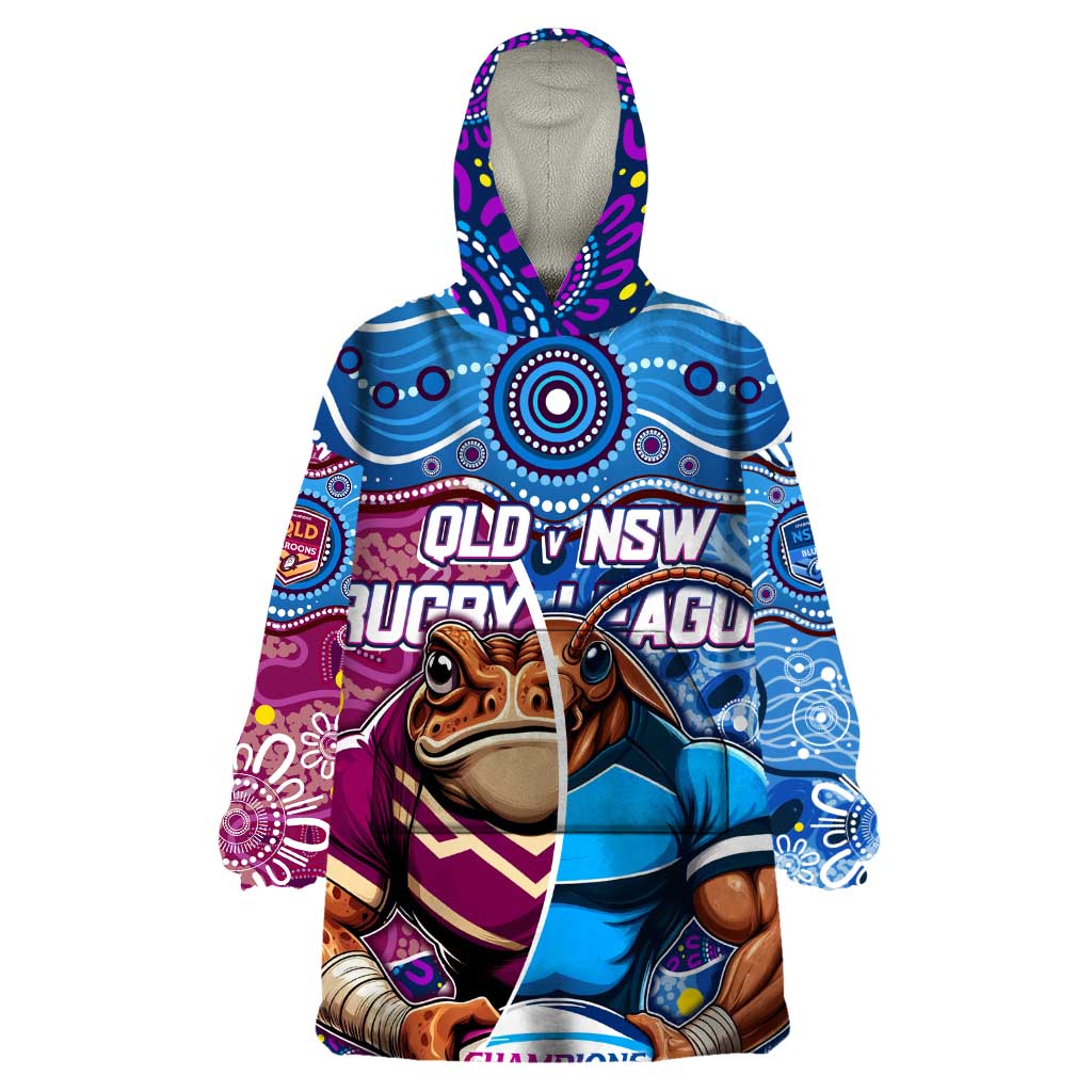 Custom Blues Cockroaches And Maroons Cane Toads Wearable Blanket Hoodie State of Origin Aboriginal