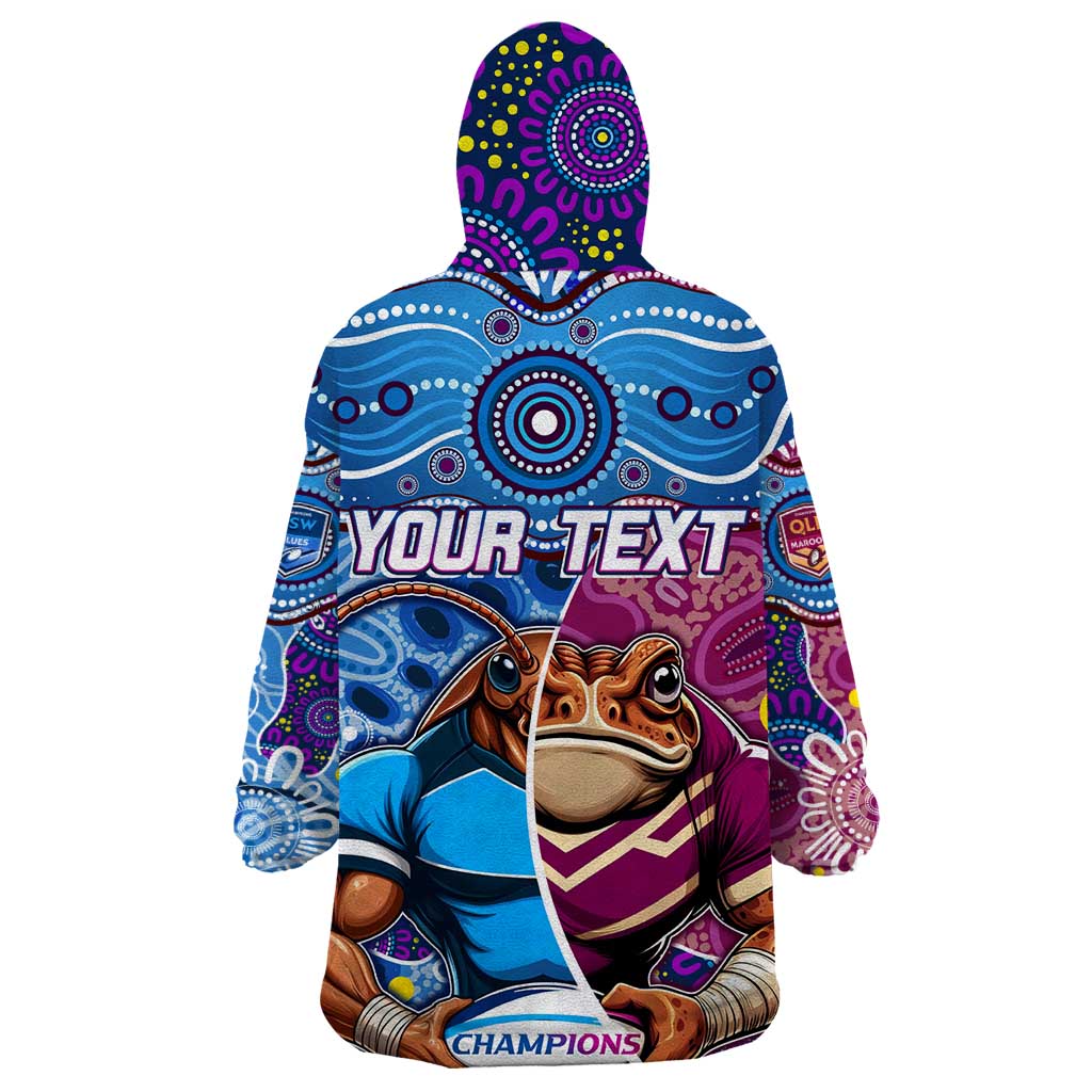 Custom Blues Cockroaches And Maroons Cane Toads Wearable Blanket Hoodie State of Origin Aboriginal