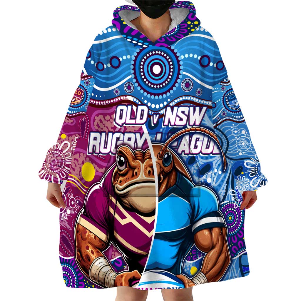 Custom Blues Cockroaches And Maroons Cane Toads Wearable Blanket Hoodie State of Origin Aboriginal
