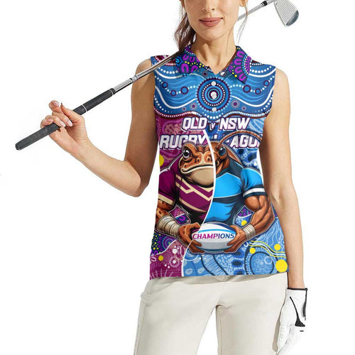 Custom Blues Cockroaches And Maroons Cane Toads Women Sleeveless Polo Shirt State of Origin Aboriginal