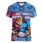 Custom Blues Cockroaches And Maroons Cane Toads Women V-Neck T-Shirt State of Origin Aboriginal