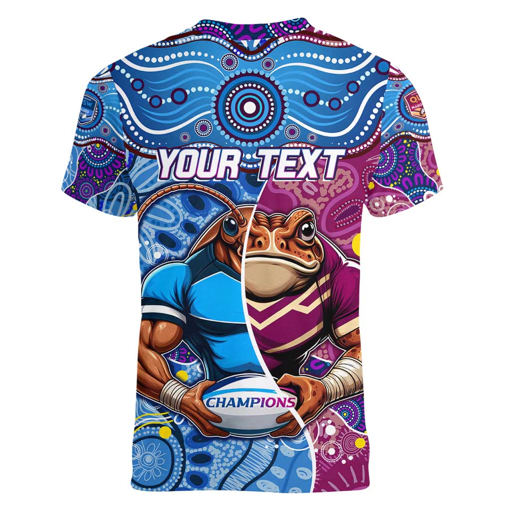 Custom Blues Cockroaches And Maroons Cane Toads Women V-Neck T-Shirt State of Origin Aboriginal