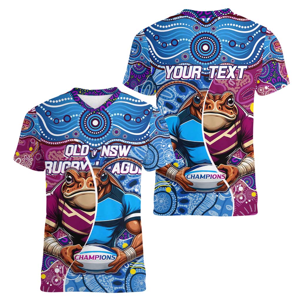 Custom Blues Cockroaches And Maroons Cane Toads Women V-Neck T-Shirt State of Origin Aboriginal