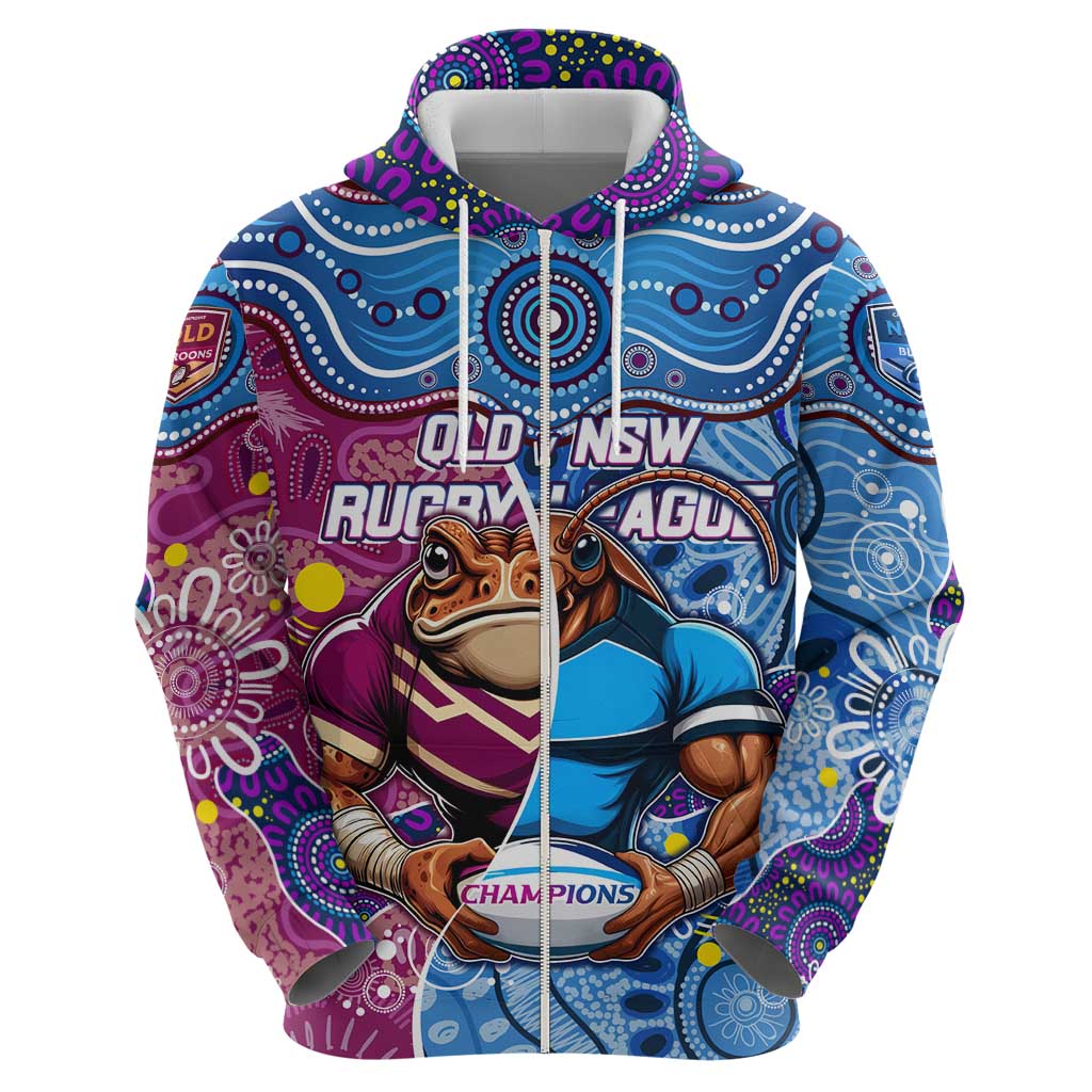 Custom Blues Cockroaches And Maroons Cane Toads Zip Hoodie State of Origin Aboriginal