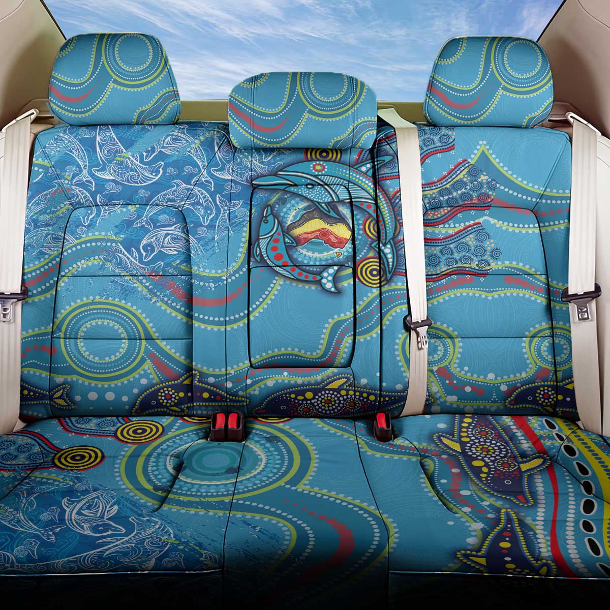 Dolphins Aboriginal Art Map Flag Australia Back Car Seat Cover