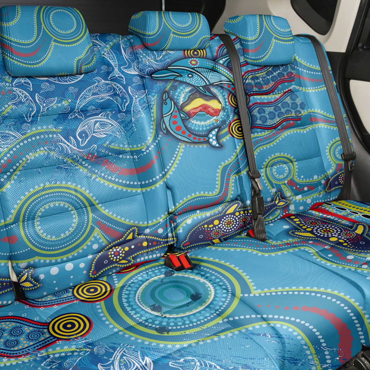 Dolphins Aboriginal Art Map Flag Australia Back Car Seat Cover