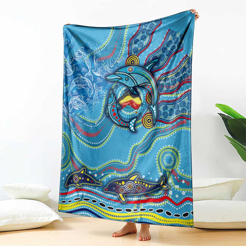 Dolphins Aboriginal Art Map Flag Australia Blanket