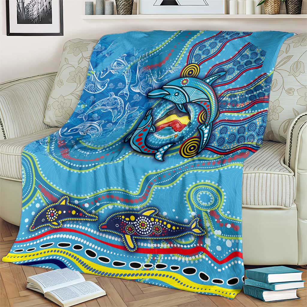 Dolphins Aboriginal Art Map Flag Australia Blanket