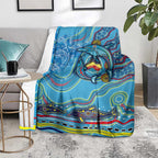 Dolphins Aboriginal Art Map Flag Australia Blanket