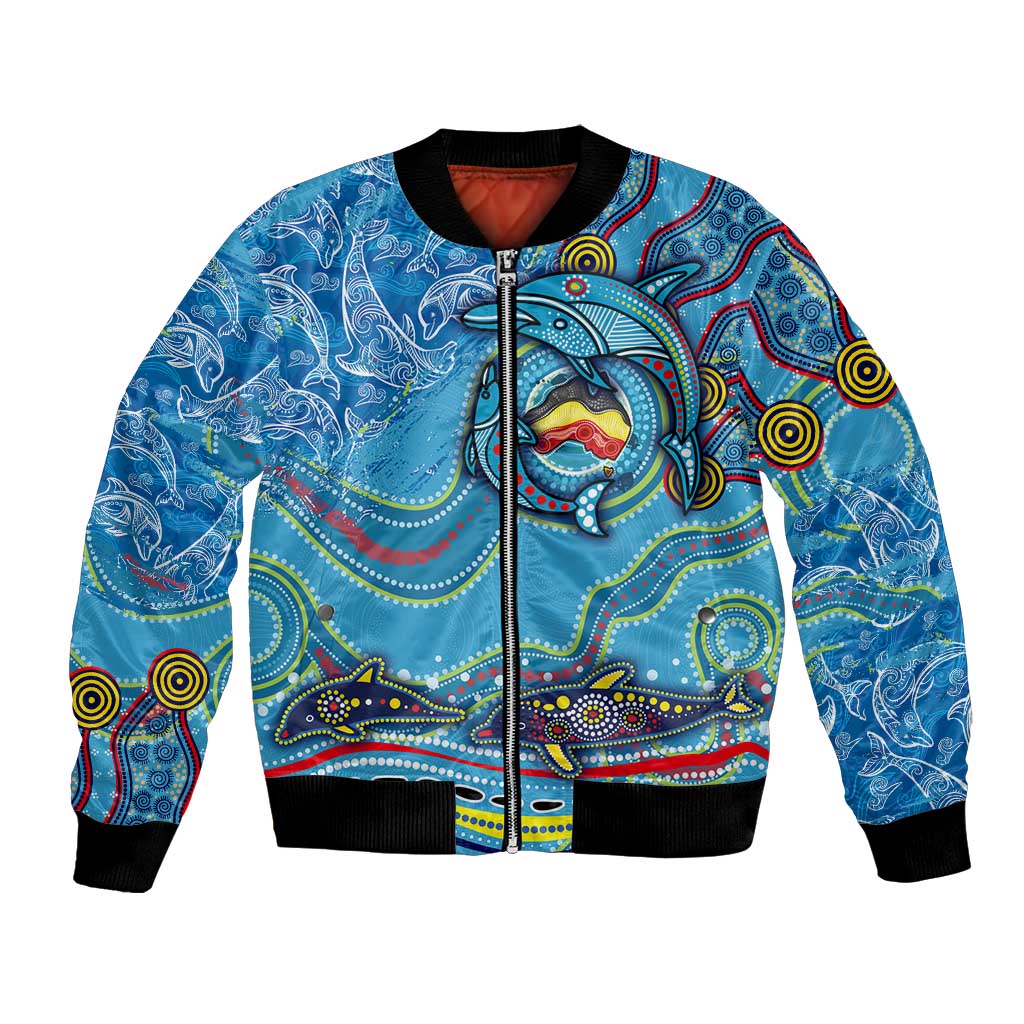 Dolphins Aboriginal Art Map Flag Australia Bomber Jacket