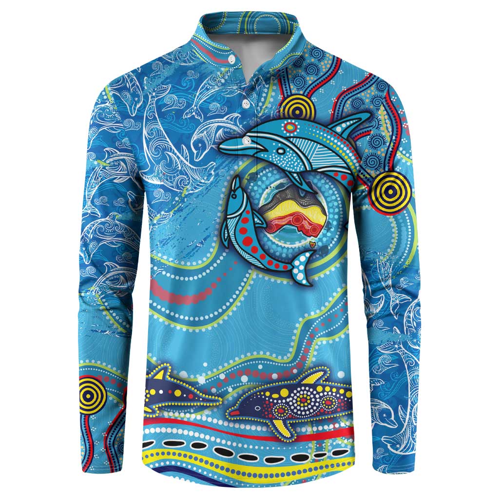 Dolphins Aboriginal Art Map Flag Australia Button Sweatshirt