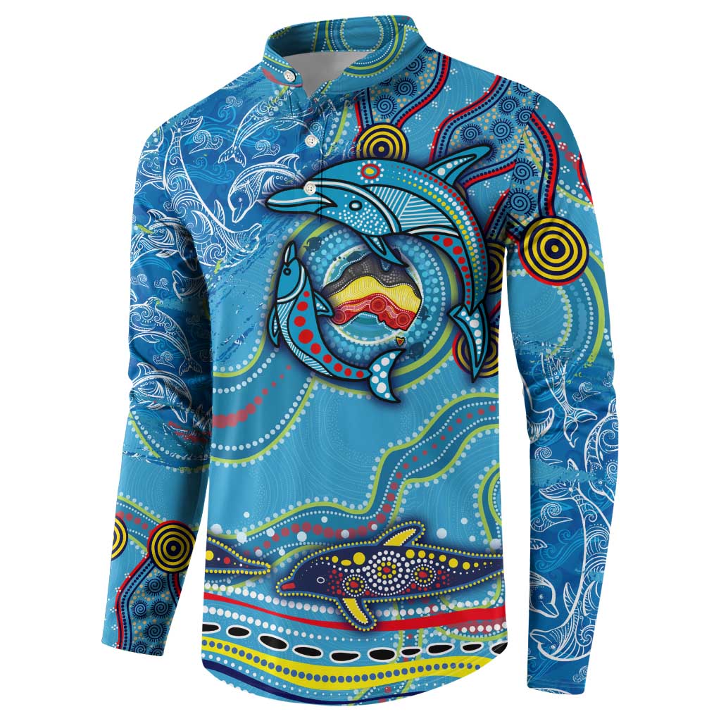 Dolphins Aboriginal Art Map Flag Australia Button Sweatshirt