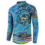 Dolphins Aboriginal Art Map Flag Australia Button Sweatshirt