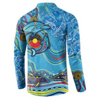 Dolphins Aboriginal Art Map Flag Australia Button Sweatshirt