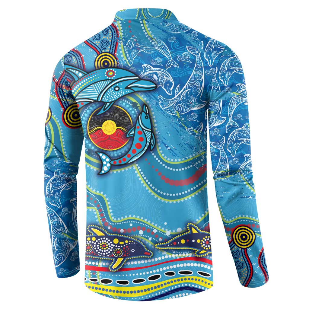Dolphins Aboriginal Art Map Flag Australia Button Sweatshirt