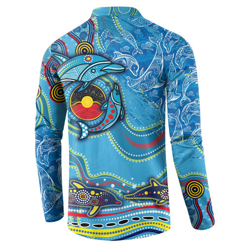Dolphins Aboriginal Art Map Flag Australia Button Sweatshirt
