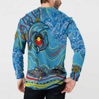 Dolphins Aboriginal Art Map Flag Australia Button Sweatshirt
