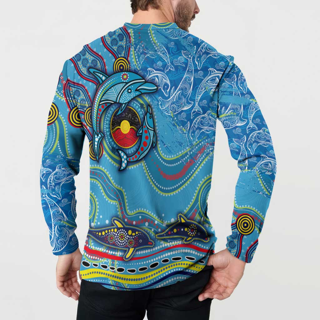 Dolphins Aboriginal Art Map Flag Australia Button Sweatshirt